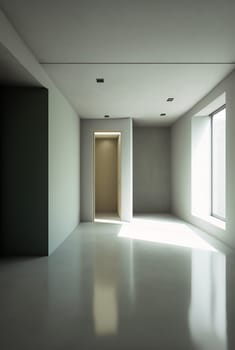 empty light room with window, modern interior. Vertical. Ai generative