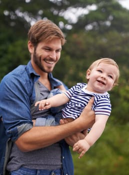 Excited to be outside. young father and his baby boy enjoying a day outside