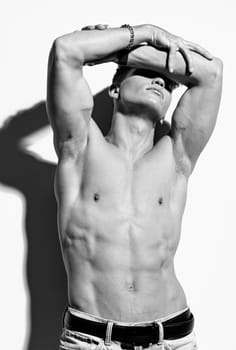 man sport sexy beauty model naked athletic black and white muscle strong torso beautiful