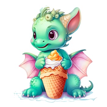 Cute Dragon cartoon, Kawaii. Magic perfect for Nursery Wall children isolated on transparent background, baby shower card, t shirt. Ai generative