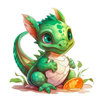 Cute Dragon cartoon, Kawaii. Magic perfect for Nursery Wall children isolated on transparent background, baby shower card, t shirt. Ai generative