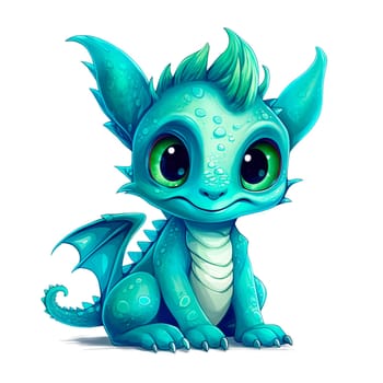 Cute Dragon cartoon, Kawaii. Magic perfect for Nursery Wall children isolated on transparent background, baby shower card, t shirt. Ai generative