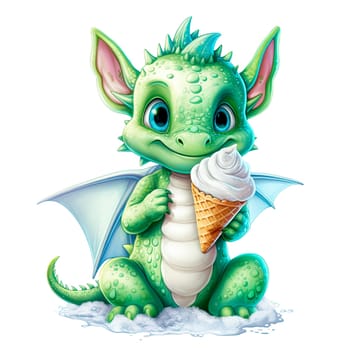 Cute Dragon cartoon, Kawaii. Magic perfect for Nursery Wall children isolated on transparent background, baby shower card, t shirt. Ai generative