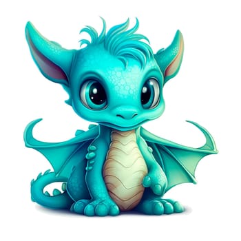 Cute Dragon cartoon, Kawaii. Magic perfect for Nursery Wall children isolated on transparent background, baby shower card, t shirt. Ai generative