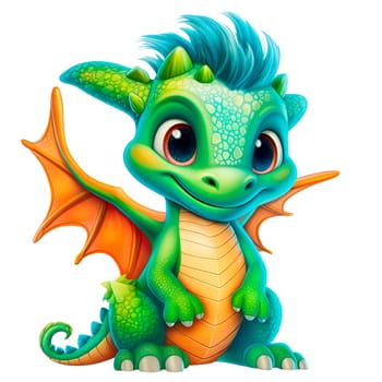 Cute Dragon cartoon, Kawaii. Magic perfect for Nursery Wall children isolated on transparent background, baby shower card, t shirt. Ai generative