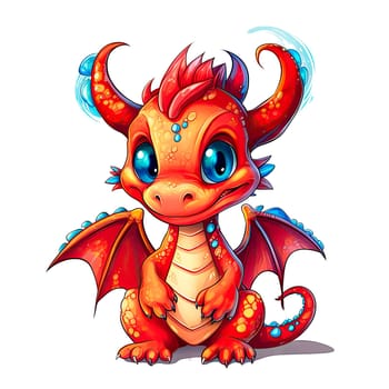 Cute Dragon cartoon, Kawaii. Magic perfect for Nursery Wall children isolated on transparent background, baby shower card, t shirt. Ai generative