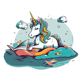 Cute Cartoon Baby Unicorn isolated on a transparent background. ideal for t-shirt prints, stickers, mugs, sublimation and scrapbooking paper. Ai generative