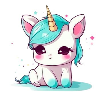 Cute Cartoon Baby Unicorn isolated on a transparent background. ideal for t-shirt prints, stickers, mugs, sublimation and scrapbooking paper. Ai generative