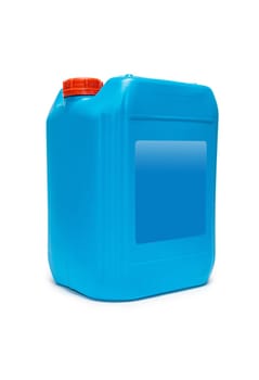 Plastic canister with compressor oil on a white background. High quality photo