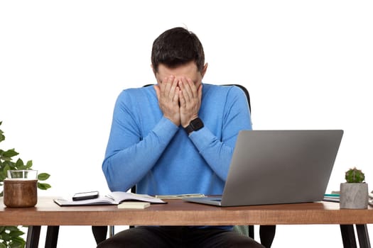 unhappy businessman reading bad news in email at laptop pc computer