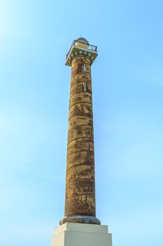 The Astoria Column is a tower overlooking the mouth of the Columbia River on Coxcomb Hill in the city of Astoria.