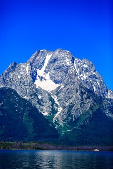 Mount Moran with snow patch, in Grand Teton National Park.