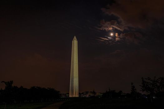 Washington Monument viewed in the late night.