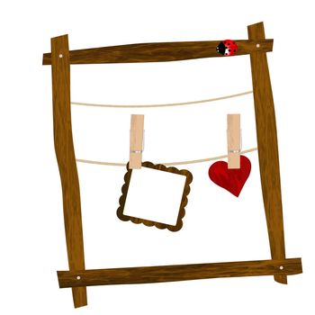 Wooden frame with clothes hooks and ladybug