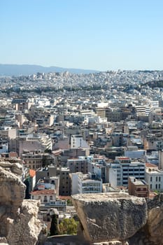 Athens aerial panoramic view from the Athenian Acropolis in Greece