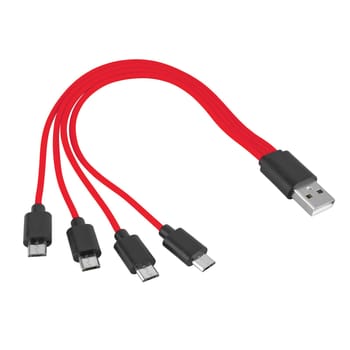 Cable with USB and micro USB connector, on white background