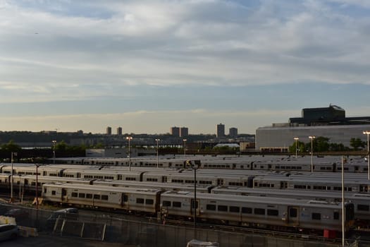 Hudson Yards in Manhattan, Many Subway Trains Resting. High quality photo