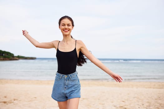 sea woman sexy space beauty young running lifestyle beach girl flight sun sunset tan travel sunrise summer sand wave smile copy walking