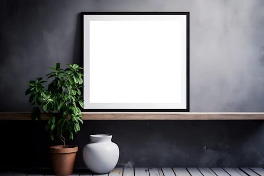 white frame mockup with empty center on the table. Concrete background. Beautiful light from the window. White wall background. copy and paste the white background for the poster. Generative AI content,