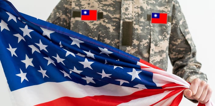 military taiwan with usa flag.