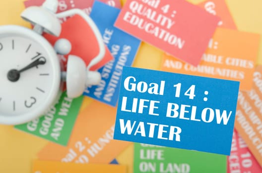 Goal 14 : Life Below Water. The SDGs 17 development goals environment. Environment Development concepts.