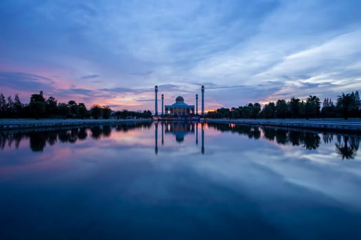 Landscape of beautiful sunset sky at Central Mosque, Songkhla province, Southern of Thailand.