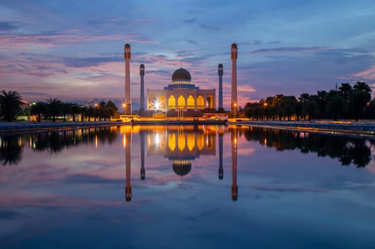 Landscape of beautiful sunset sky at Central Mosque, Songkhla province, Southern of Thailand.