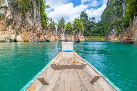 Three rocks in Cheow Lan Lake, Khao Sok National Park, Thailand.