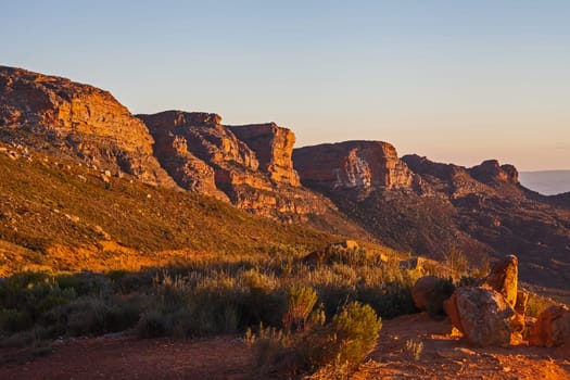 Cederberg Mountains at sunrise from the summit of Pakhuis Pass, Sederberg Wilderness Area. Western Cape South Africa