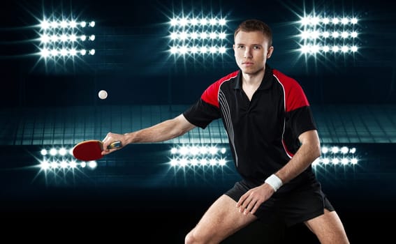 Table tennis player. Download a photo of a table tennis player for a tennis racket packaging design. Image for tennis ball box template. Ping pong.