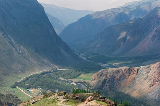 Valley of the river of Chulyshman. Altai mountains, Russia, beautiful summer day