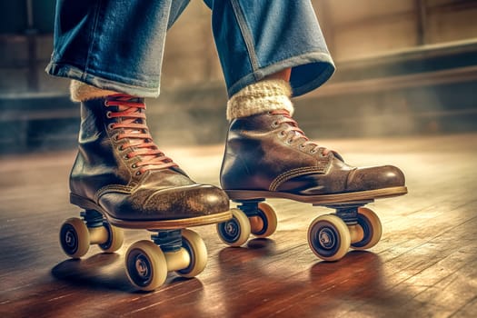 retro roller skates with leather shoes, photorealistic, made with Generative AI. High quality illustration