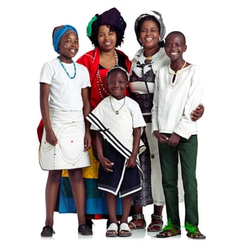 Family ties. Studio shot of two traditional african women with their children against a white background