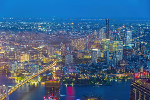 Cityscape of downtown Brooklyn skyline  from Manhattan New York City at sunset  