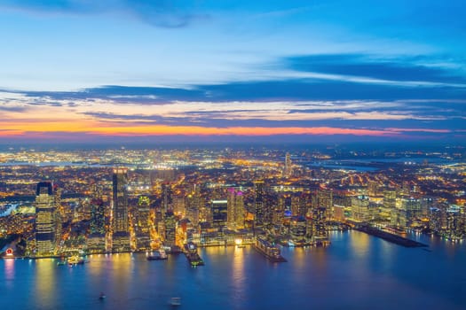 Cityscape of Jersey City skyline  from Manhattan New York City at sunset  