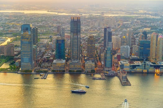 Cityscape of Jersey City skyline  from Manhattan New York City at sunset  