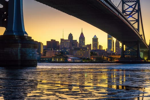 Philadelphia downtown city skyline with Benjamin Franklin Bridge, cityscape of  Pennsylvania USA