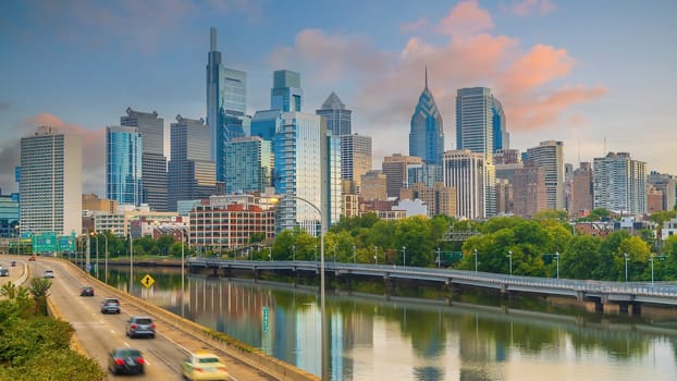 Philadelphia downtown city skyline, cityscape of  Pennsylvania USA