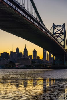 Philadelphia downtown city skyline with Benjamin Franklin Bridge, cityscape of  Pennsylvania USA