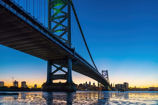 Philadelphia downtown city skyline with Benjamin Franklin Bridge, cityscape of  Pennsylvania USA