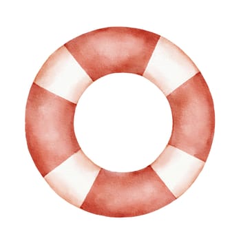 Red and white lifebuoy. Watercolor nautical illustration isolated on white background