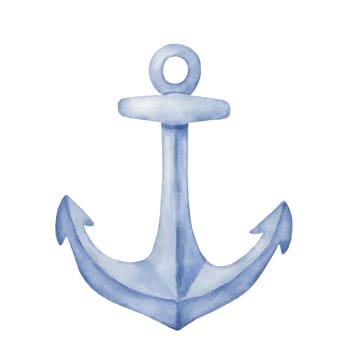 Watercolor classic anchor isolated on white background. Hand drawn nautical illustration