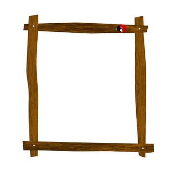 Empty wooden frame with ladybug