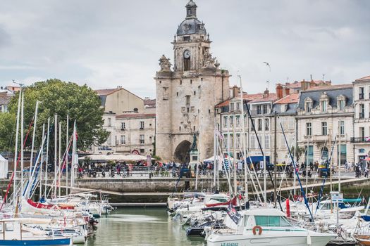 The clock tower in La Rochelle in La Rochelle in Charente-Maritime region in France