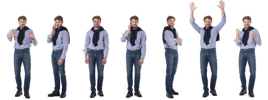 Set of Full length portraits of handsome young man isolated on white background