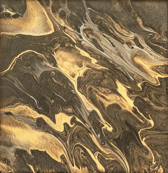 Abstract background in Fluidart style in black, white and gold colors for backgrounds, banners, posters, paintings. Stock illustration.
