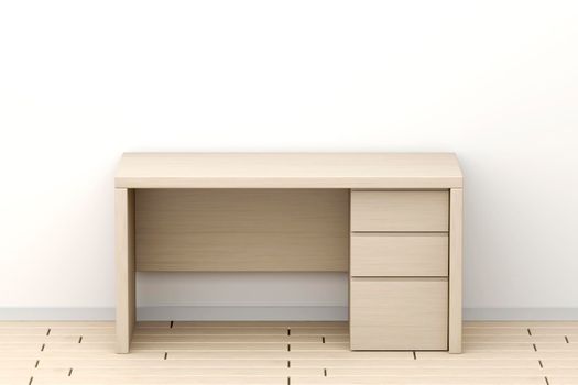 Front view of an empty wooden desk in the office