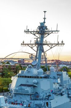Portland, Oregon - JUNE 7, 2014: Guided-missile destroyer USS Spruance (DDG 111) participates in the 105th Portland Rose Festival in Portland, Oregon.