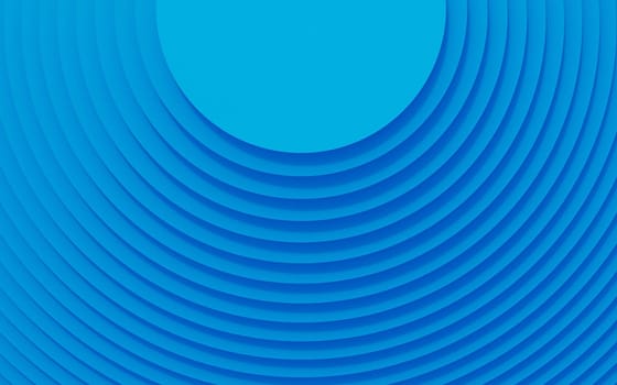 Abstract blue geometric background, minimal circle frame flat lay, deck of blank cards. 3D rendering.