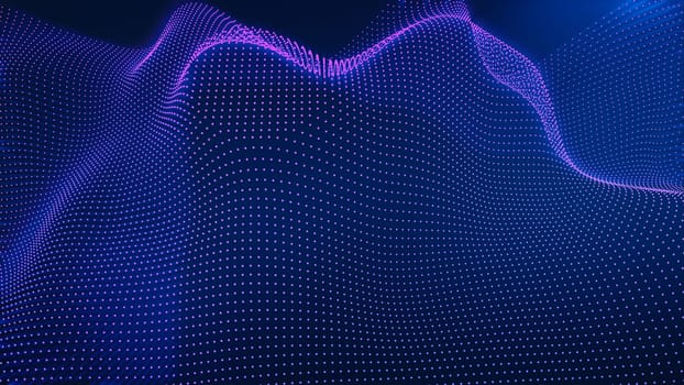 Abstract blue background with waves with purple led light. Data network concept.